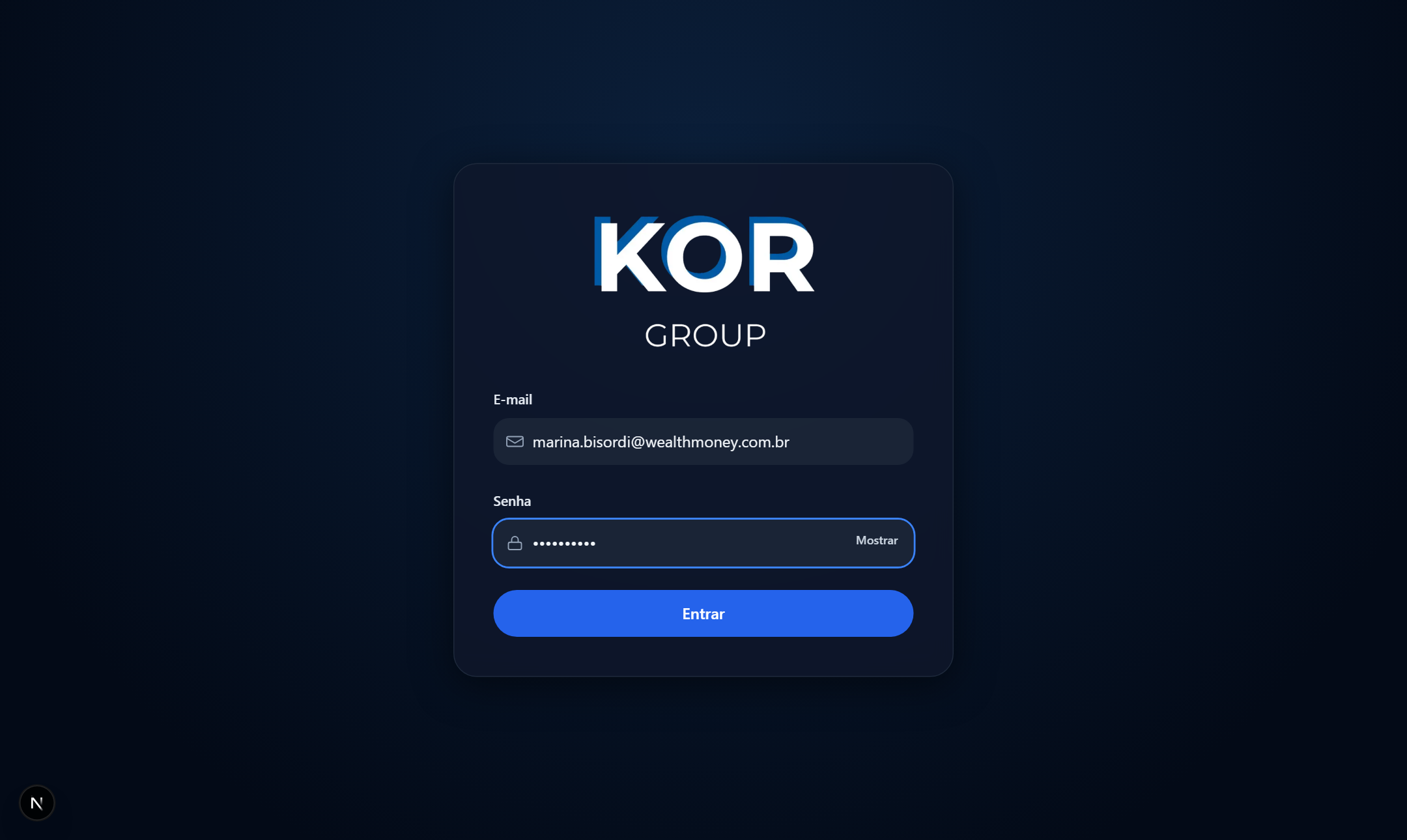 Login preenchido